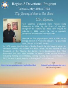 Region 8 Devotional Program | My Journey of Love to Sai Baba - Tom Lasanta